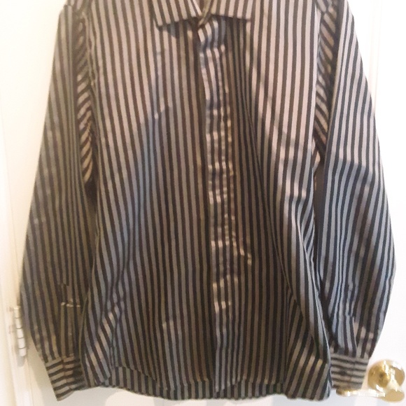 Vintage Cote De France Silk  Shirt Black Stripes Long Sleeve  M - Picture 3 of 15